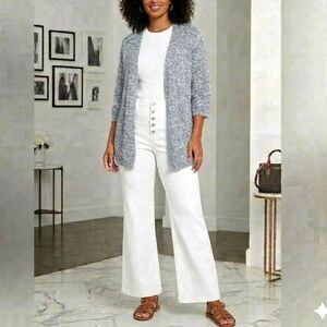 Chico's Blue and White Sparkly Chunky Knit Sweater Cardigan